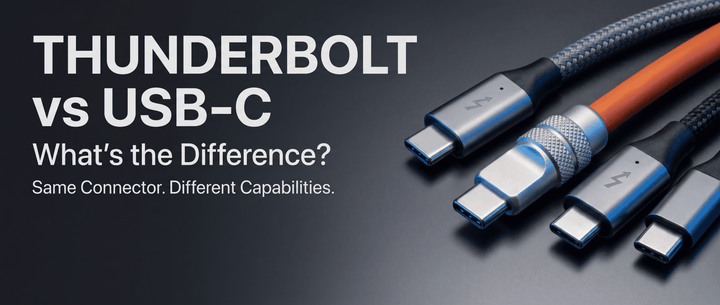 Blog cover showing Thunderbolt and USB-C cables with the text "Thunderbolt vs USB-C: What’s the Difference?".