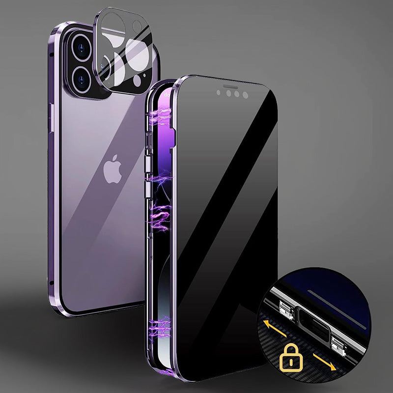 Anti-Peeping Double-Sided Glass Metal Transparent Mobile Phone Case For iPhone
