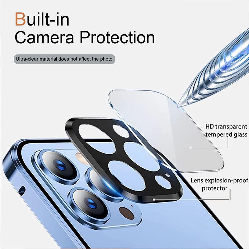 Anti-Peeping Double-Sided Glass Metal Transparent Mobile Phone Case For iPhone