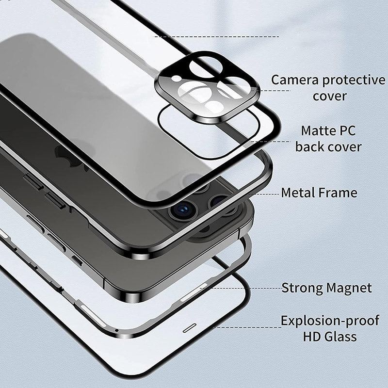 Anti-Peeping Double-Sided Glass Metal Transparent Mobile Phone Case For iPhone