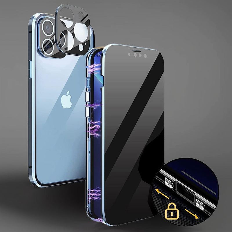 Anti-Peeping Double-Sided Glass Metal Transparent Mobile Phone Case For iPhone