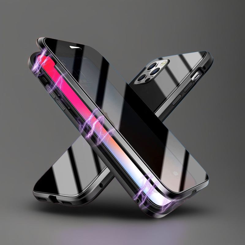 Anti-Peeping Double-Sided Glass Metal Transparent Mobile Phone Case For iPhone