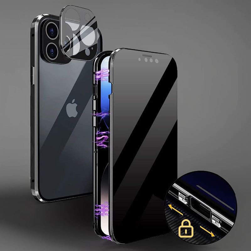 Anti-Peeping Double-Sided Glass Metal Transparent Mobile Phone Case For iPhone