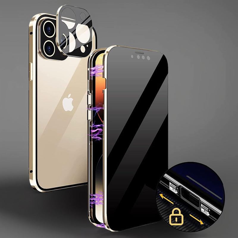 Anti-Peeping Double-Sided Glass Metal Transparent Mobile Phone Case For iPhone