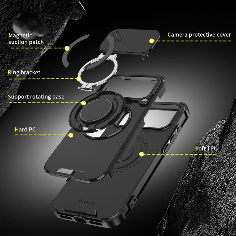 ChubbyArmor 2.0 - Military-Grade Shockproof Magnetic Case with Camera Slide & 360° Kickstand Ring