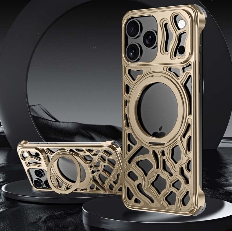 ChubbyArmor CloudRock - Hollow Metal Magnetic Case With Rotating Stand For iPhone 17