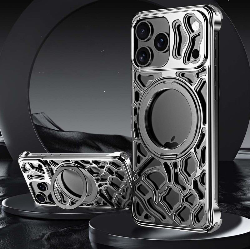 ChubbyArmor CloudRock - Hollow Metal Magnetic Case With Rotating Stand For iPhone 17