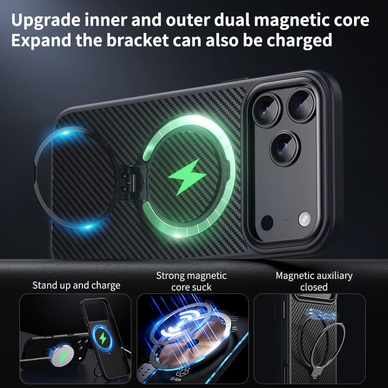 ChubbyArmor MagCarbon - Carbon Fiber Magnetic 360° Stand Case for iPhone 17