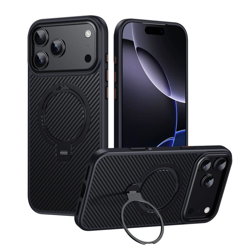 ChubbyArmor MagCarbon - Carbon Fiber Magnetic 360° Stand Case for iPhone 17