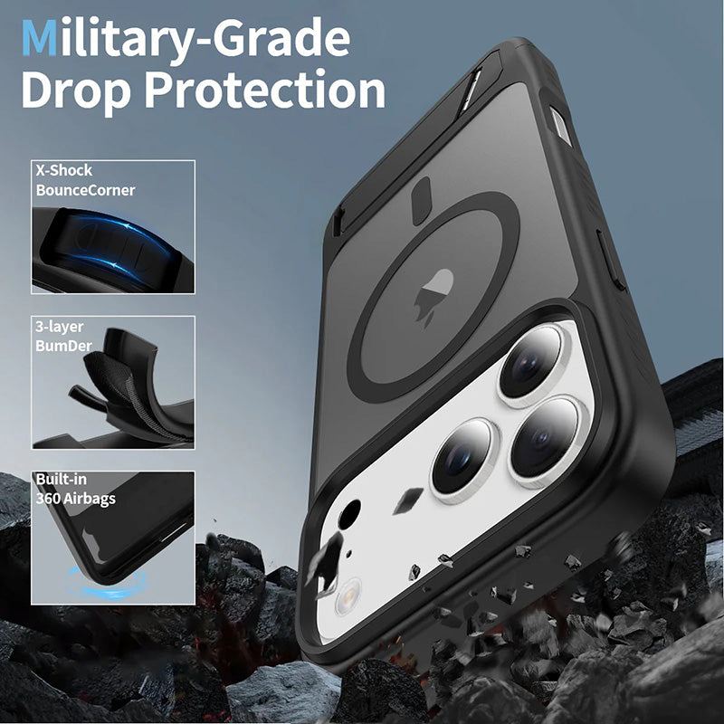 ChubbyAromr Multi - MagSafe Hidden Stand Frosted Back Case For iPhone 17