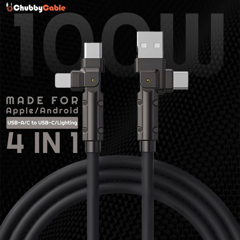 ChubbyCable 90° 4 in 1 - 100W Zinc Alloy Multi-Functional Charging Cable