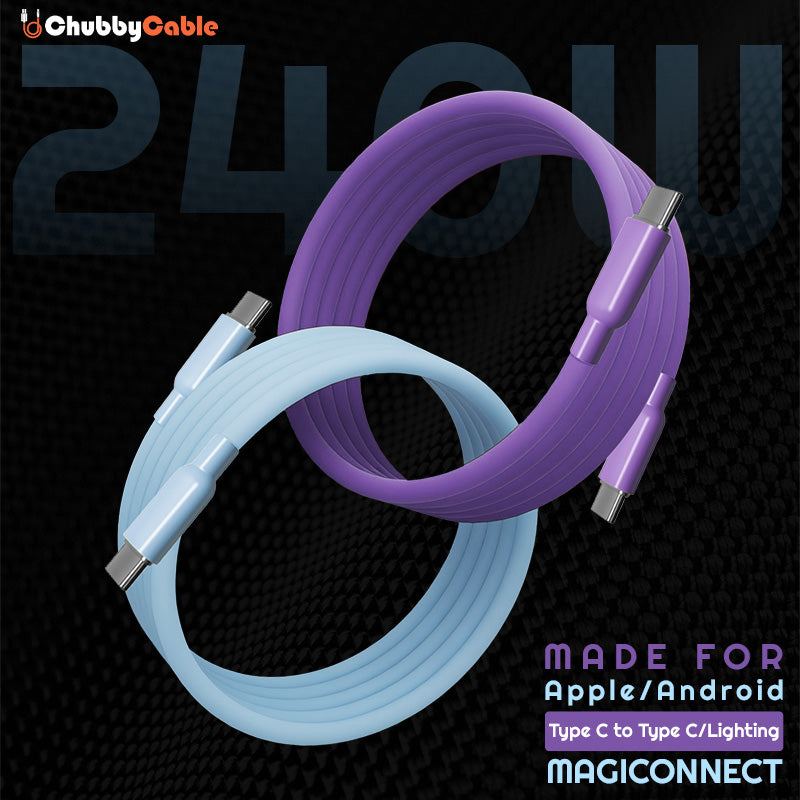 ChubbyCable MagSnap Solid Color - Magnetic Silicone 240W Easy-Pack Charge Cable