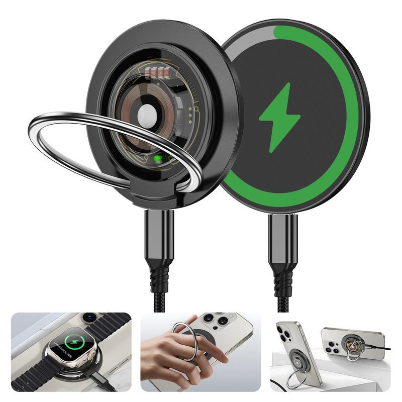 ChubbyCharge DuoCyber - 3-in-1 Magnetic Wireless Charger with Foldable Ring Kickstand
