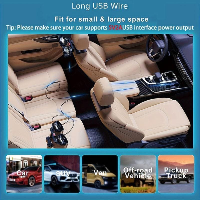 ChubbyCool Backseat Car Fan – Dual Heads & 360° Rotation