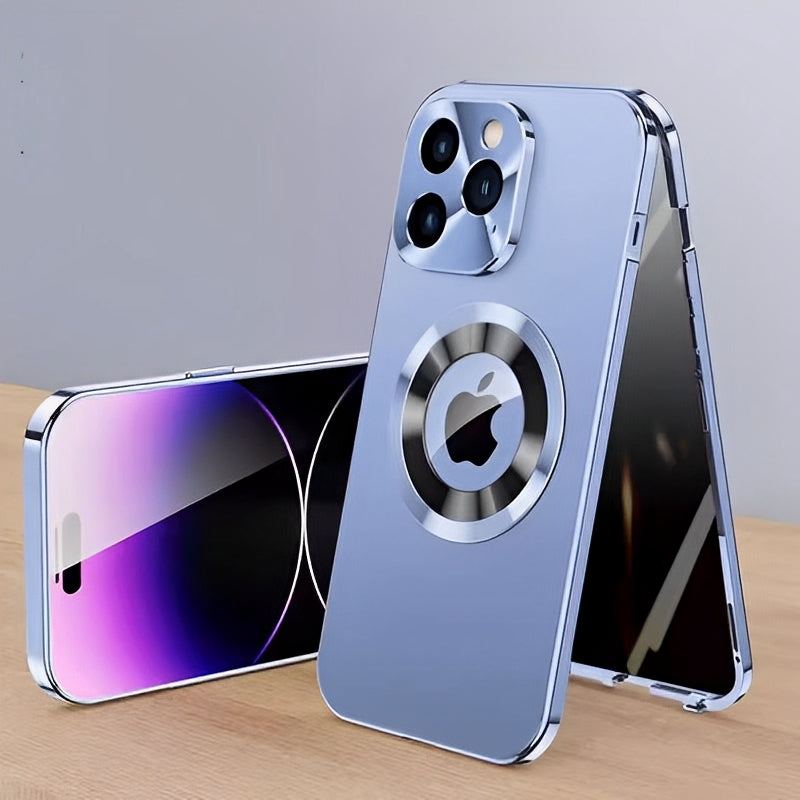 Magnetic Privacy Metal Frame Case for iPhone – Double-Sided, Anti-Spy Screen, Shockproof, Full Protection