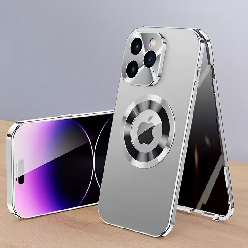 Magnetic Privacy Metal Frame Case for iPhone – Double-Sided, Anti-Spy Screen, Shockproof, Full Protection