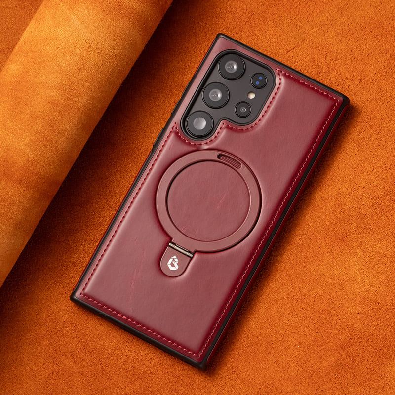 Premium Magnetic Leather Phone Case with Ring Stand
