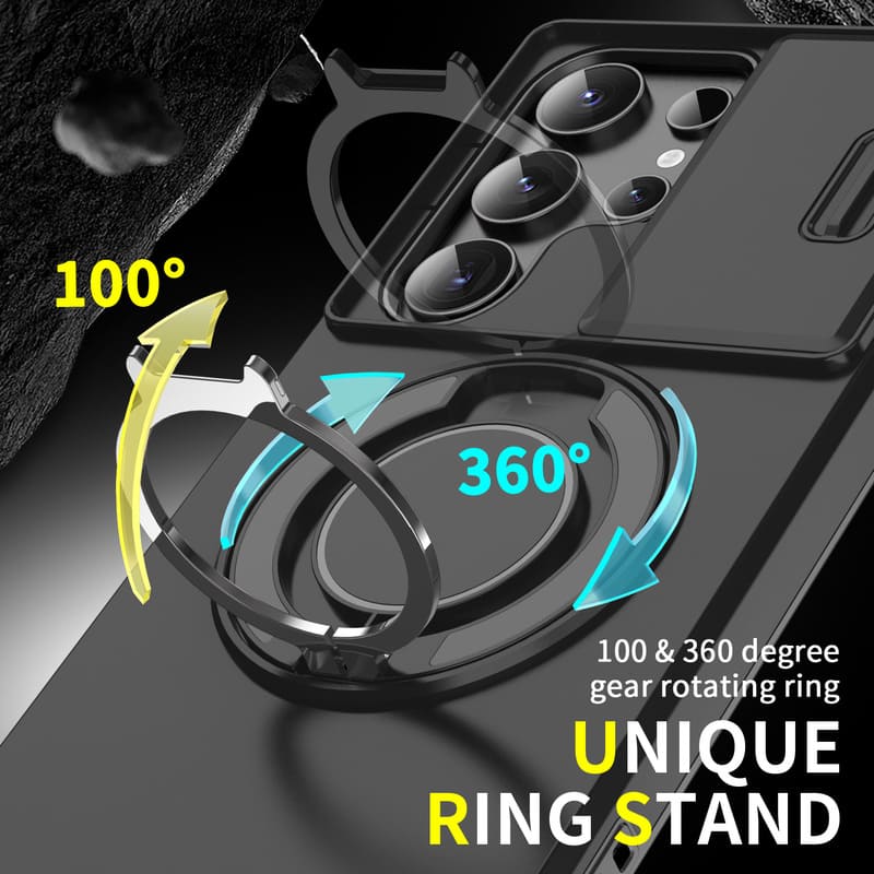 Shockproof Magnetic Samsung Case with Camera Cover & Kickstand